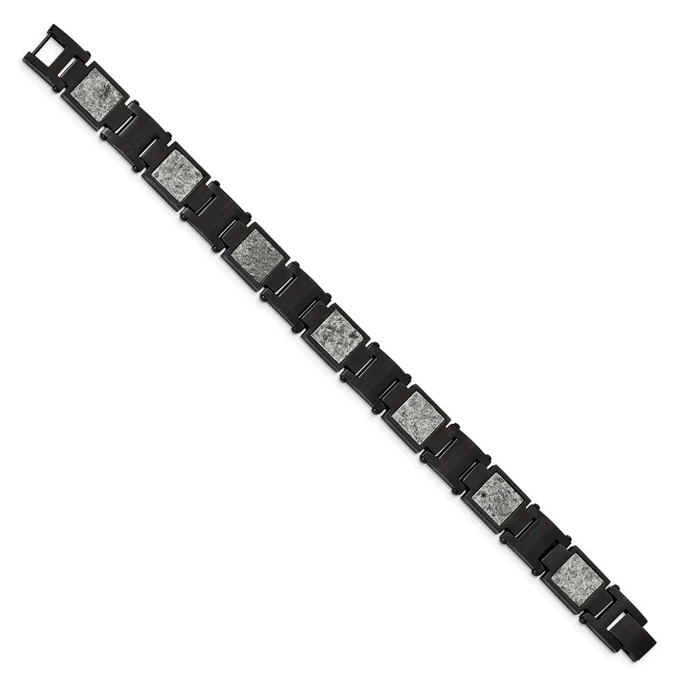 13mm Black Plated Stainless Steel & Sedimentary Rock Bracelet, 8.5 In