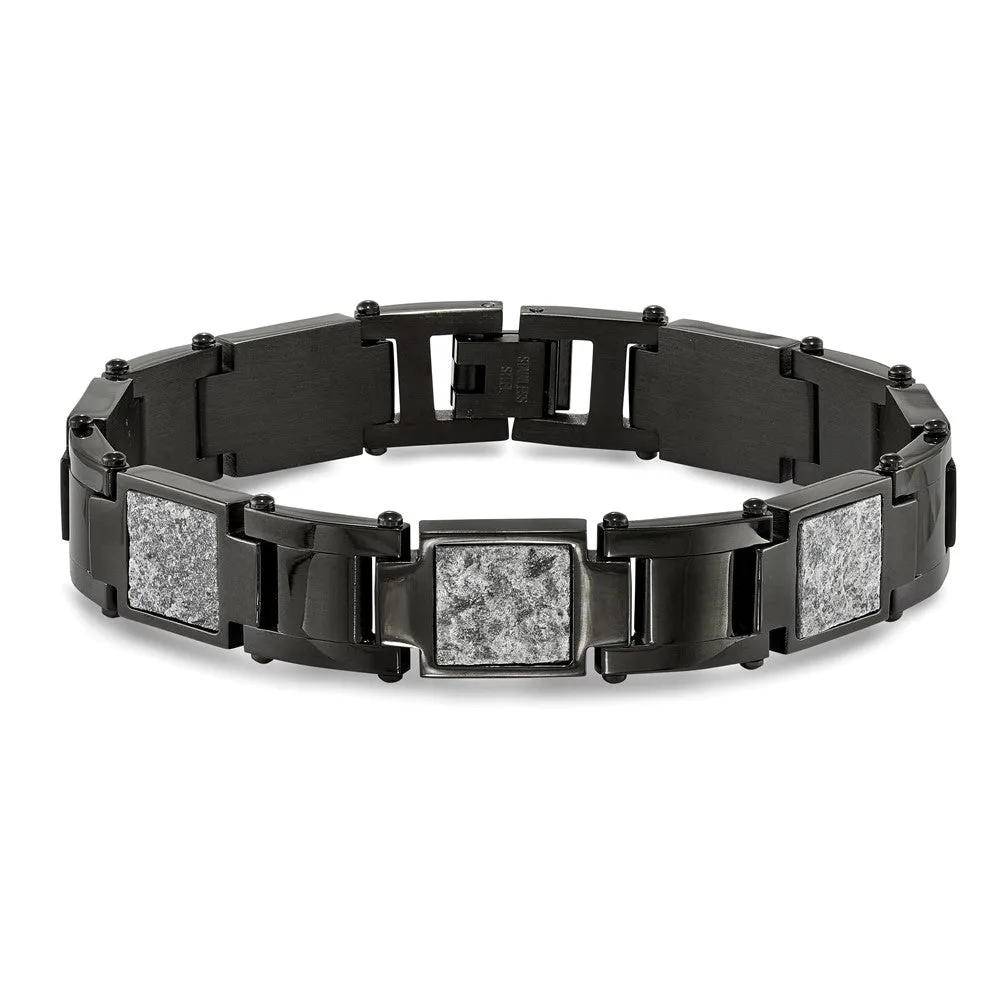 13mm Black Plated Stainless Steel & Sedimentary Rock Bracelet, 8.5 In