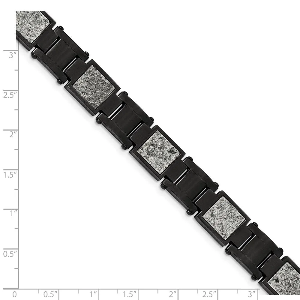 13mm Black Plated Stainless Steel & Sedimentary Rock Bracelet, 8.5 In