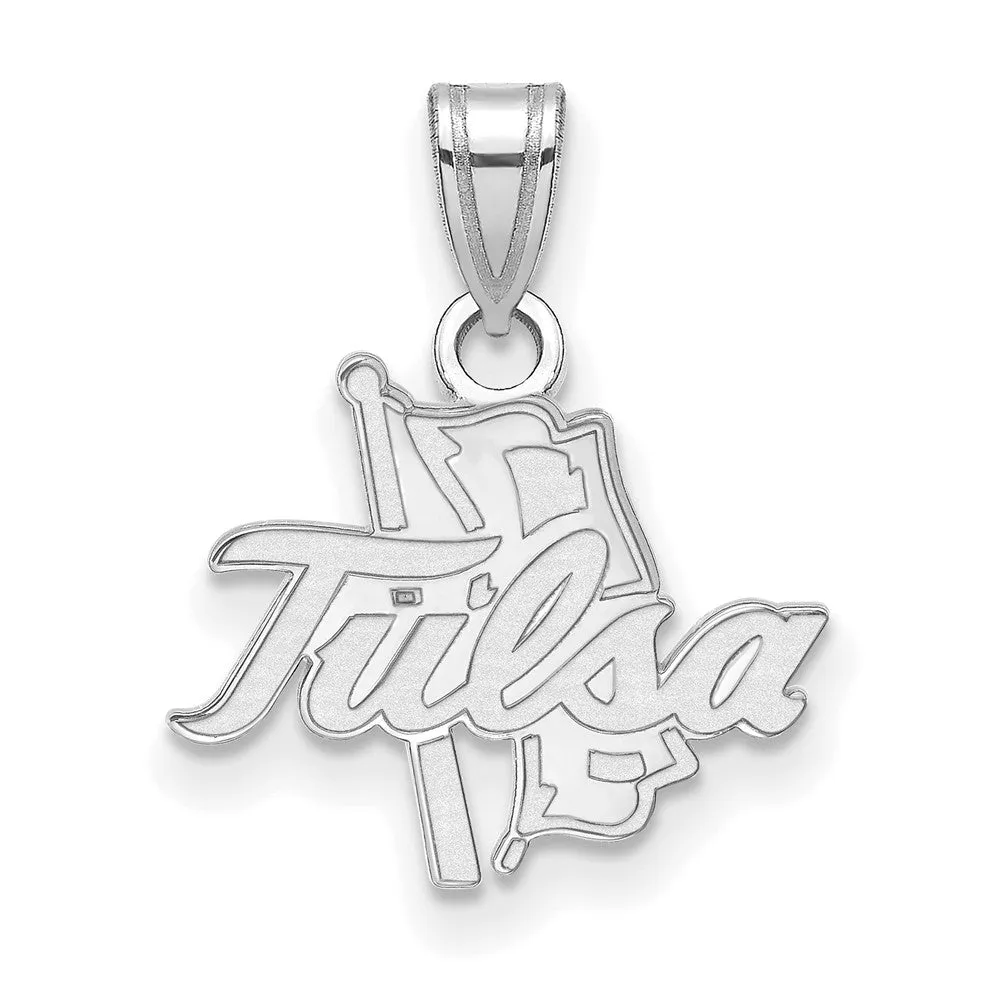 14k White Gold The U. of Tulsa Small Script Pendant