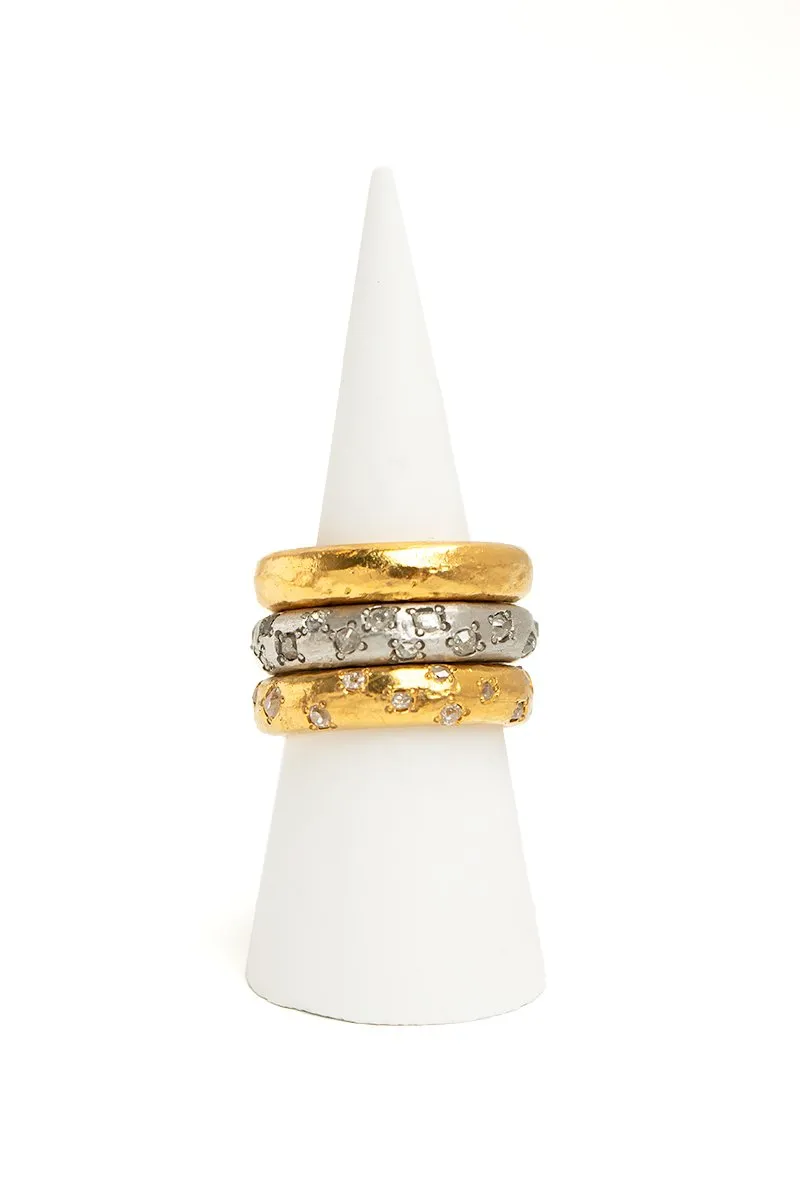 24k Gold Handmade Band Ring with Vintage Diamonds