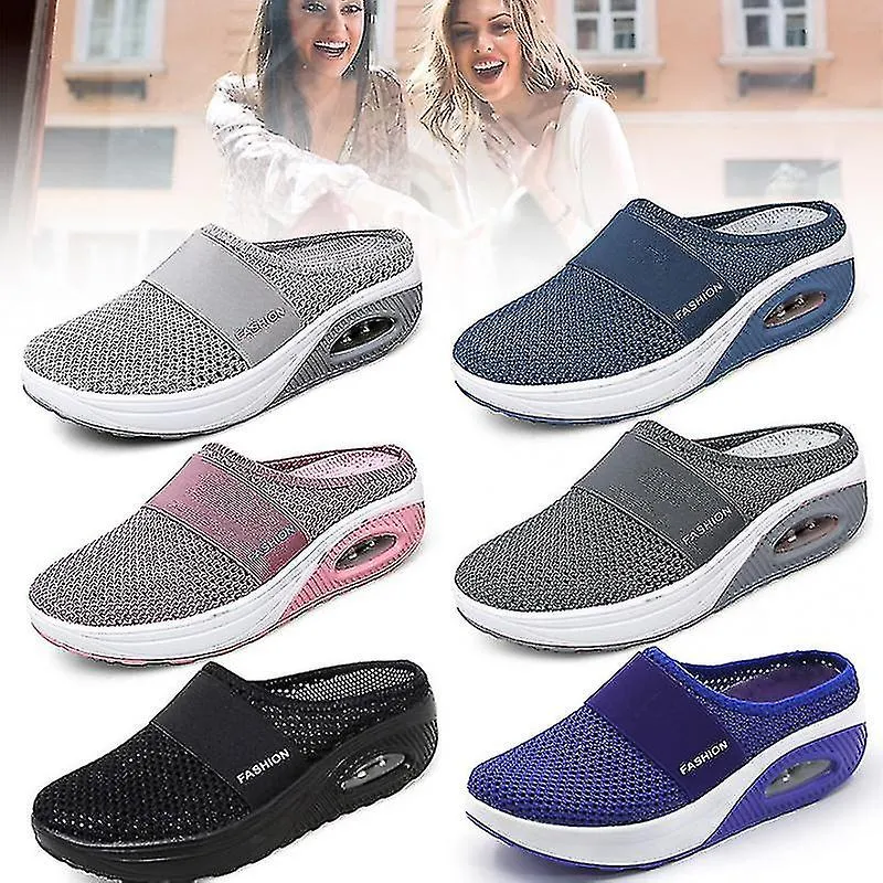 Air-cushion Heightening Walking Shoes Breathable Leisure Lightweight Mesh Slip-on Walking Shoes Outdoor And Indoor New