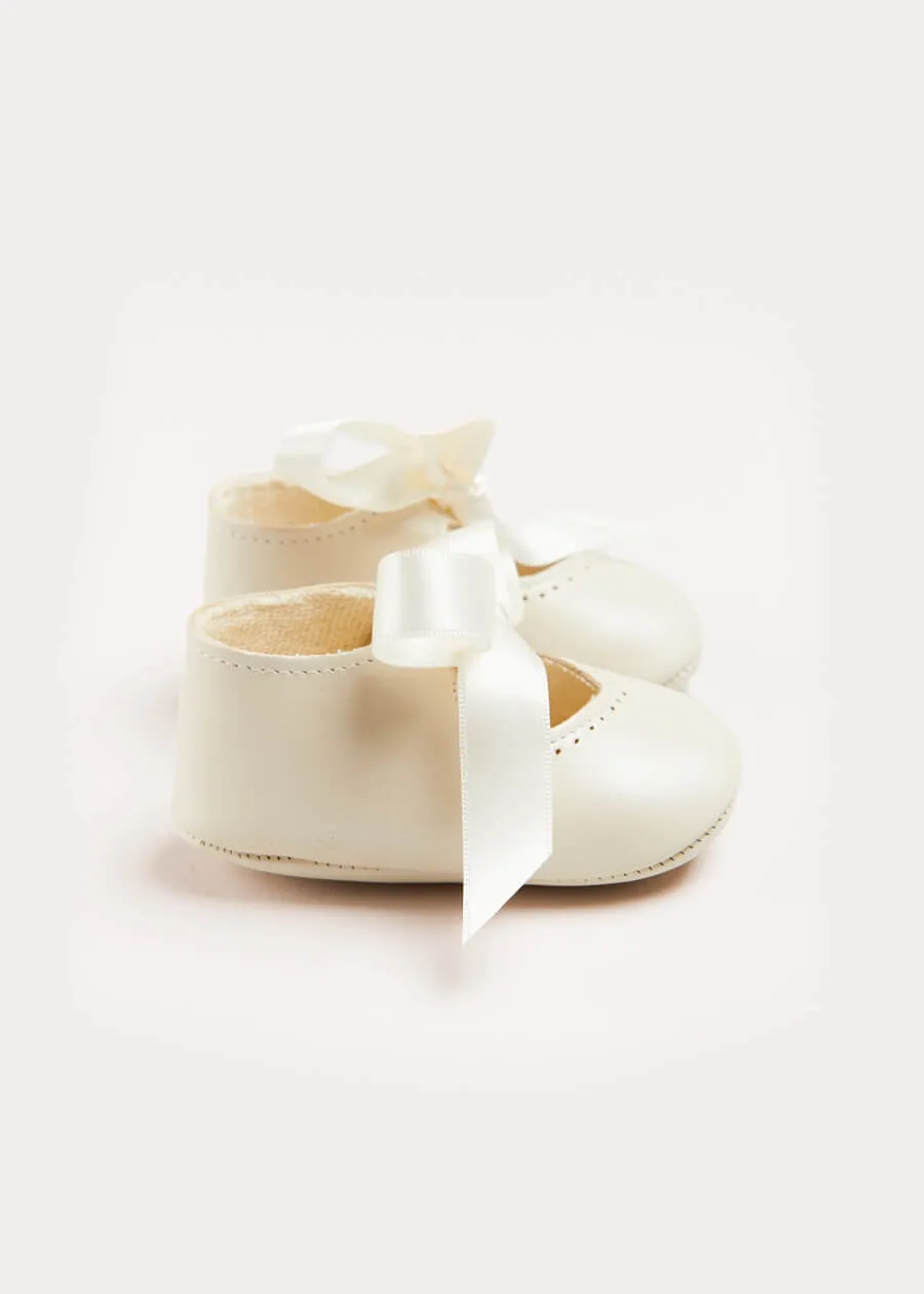 Beige Mary Jane Pram Shoes - Celebration Ribbon Detail (17-20EU)