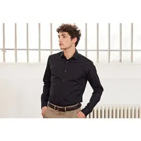 Black Poplin Cotton Shirt - Straight collar - LOUIS