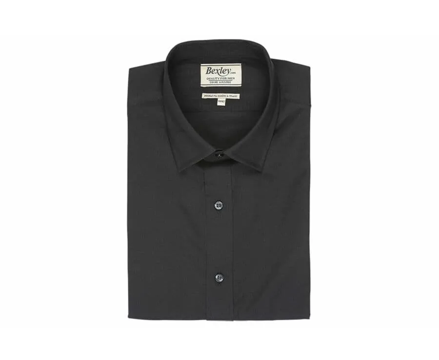 Black Poplin Cotton Shirt - Straight collar - LOUIS