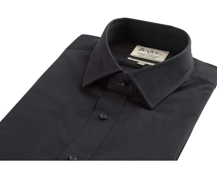 Black Poplin Cotton Shirt - Straight collar - LOUIS