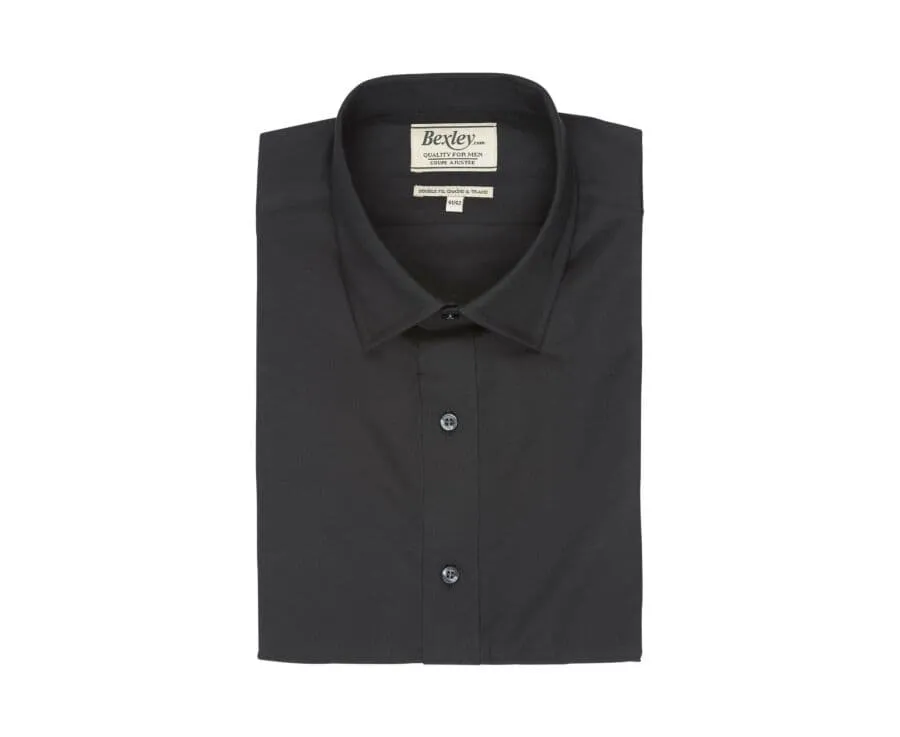 Black Poplin Cotton Shirt - Straight collar - LOUIS