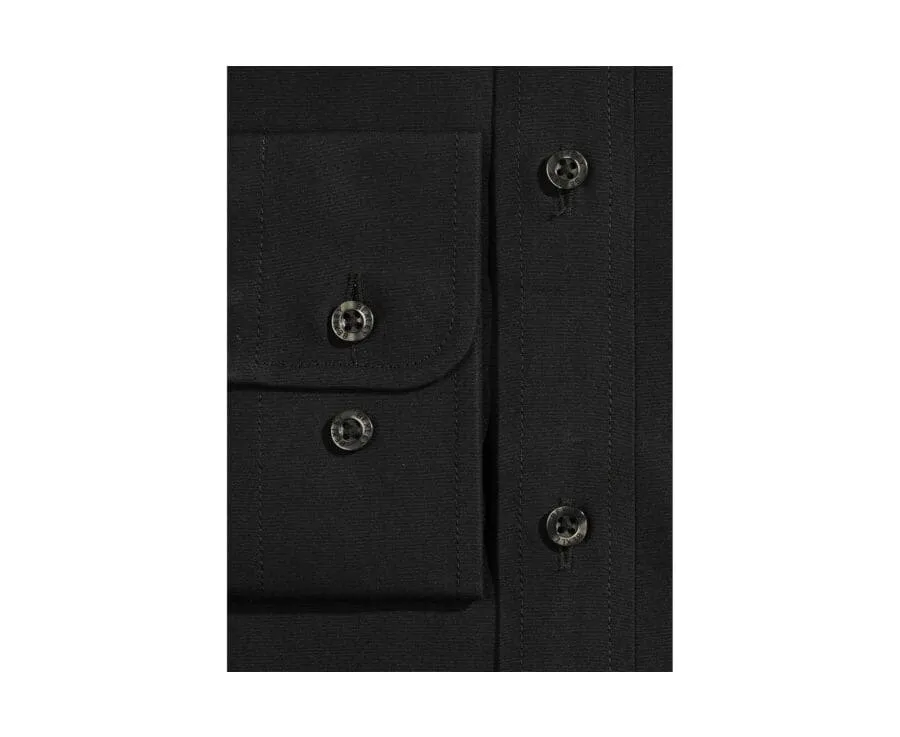 Black Poplin Cotton Shirt - Straight collar - LOUIS