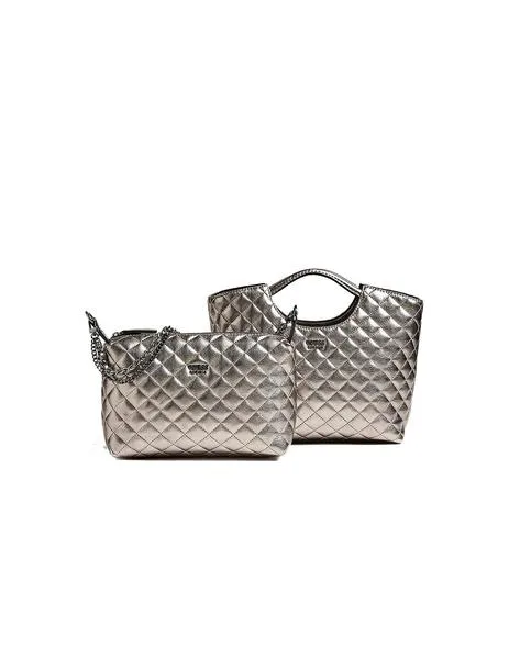 bolso guess shopper miriam plateado