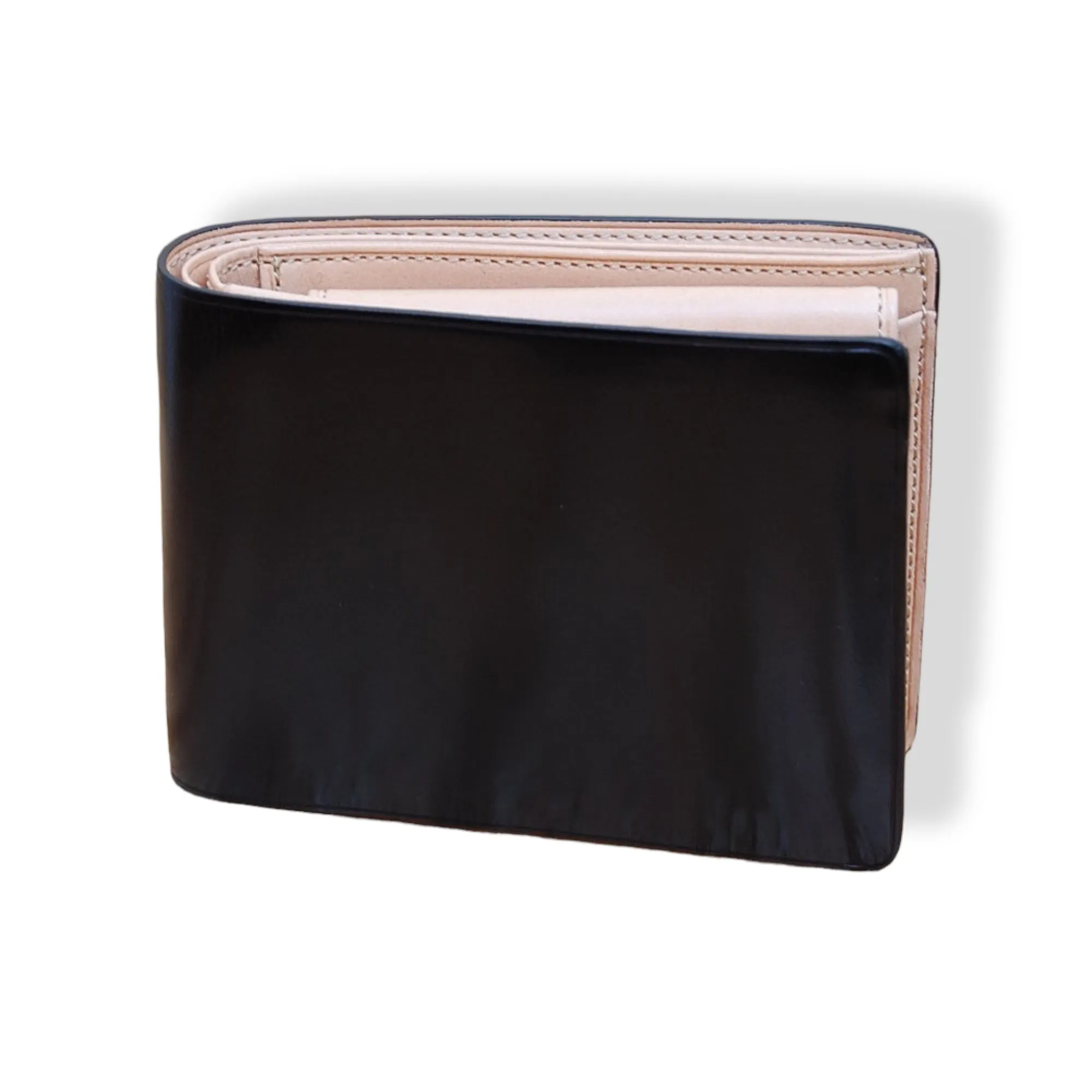 Bussetto black bi-fold wallet with coin pocket.