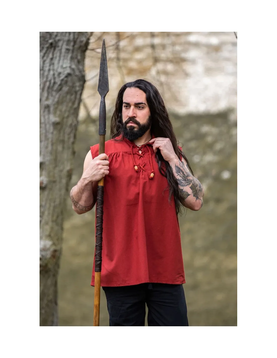 Camisa medieval roja sin mangas, modelo Louis