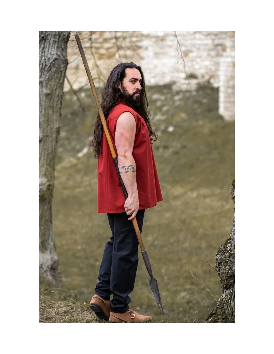 Camisa medieval roja sin mangas, modelo Louis