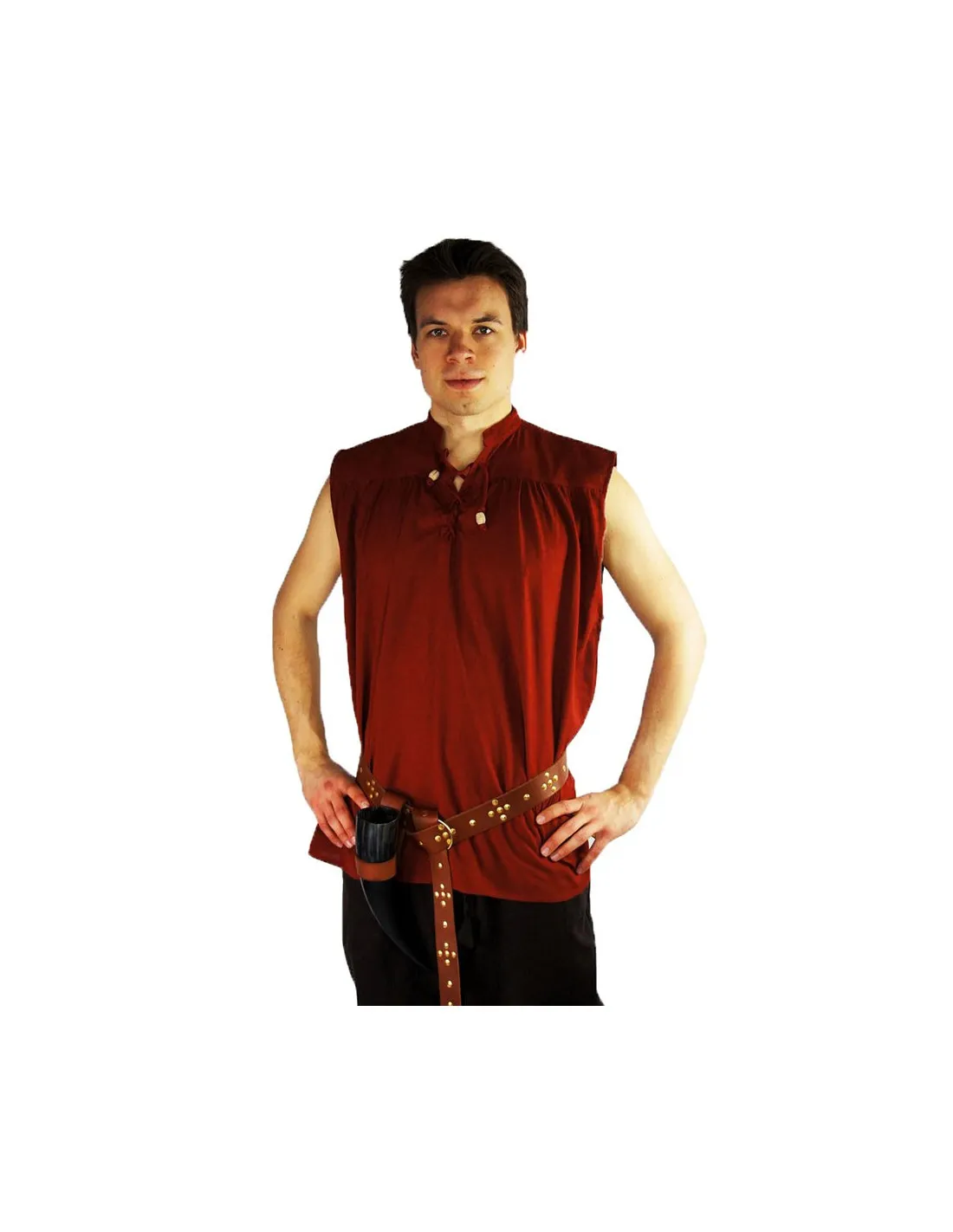 Camisa medieval roja sin mangas, modelo Louis