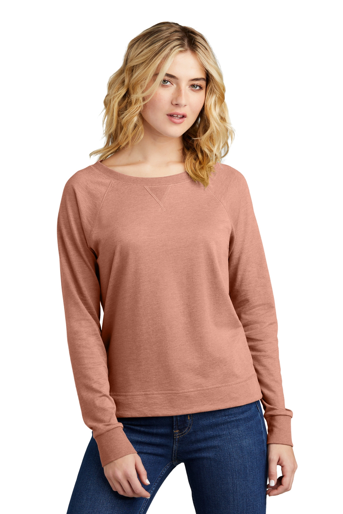 District Clothing DT672 District Women's Featherweight French Terry Long Sleeve Crewneck SKU: DT672