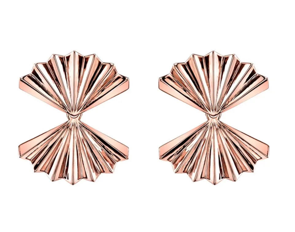 Double Fan Gold Earrings