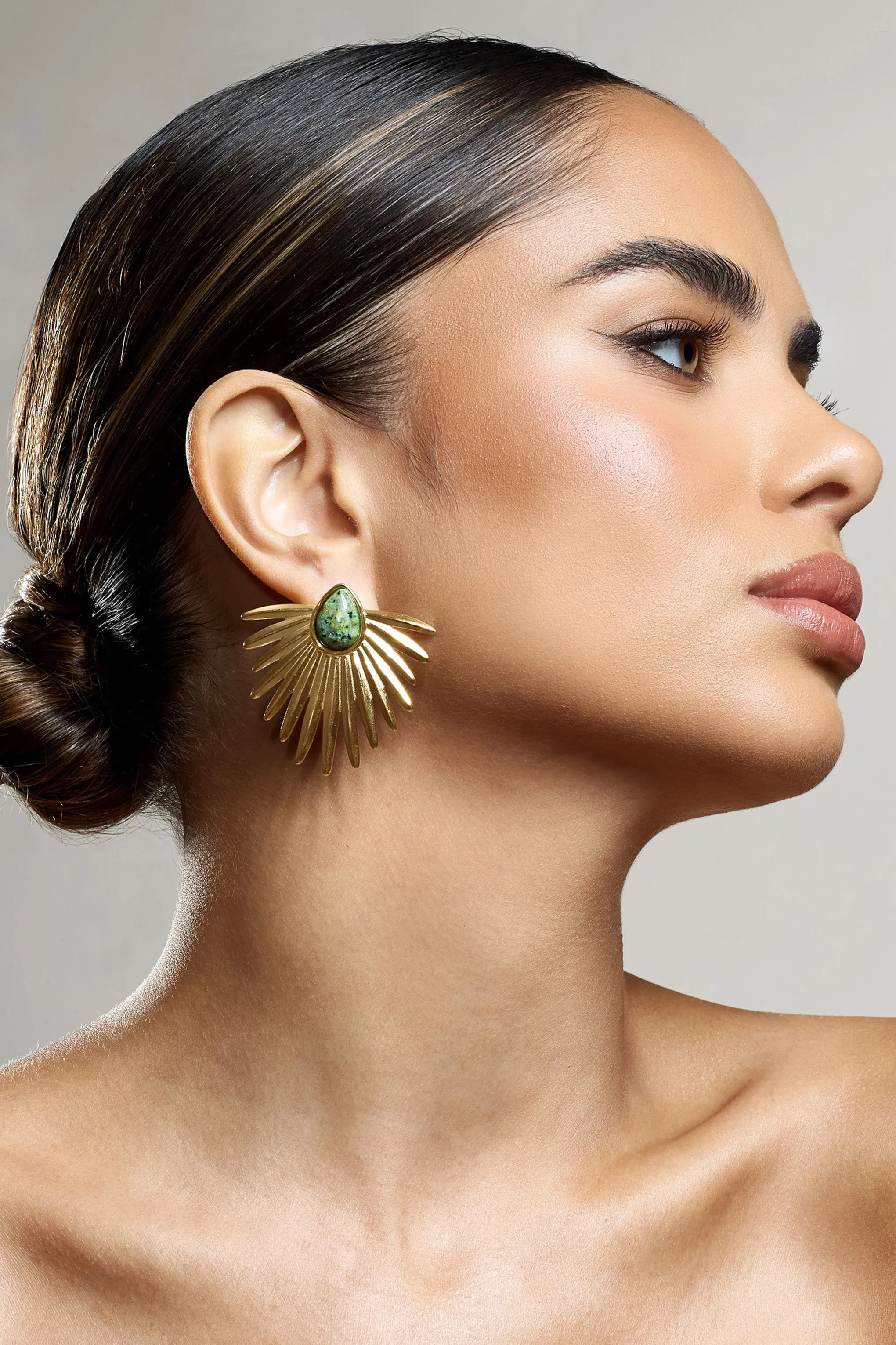 Emira | Gold Statement earrings With Marble Pendant