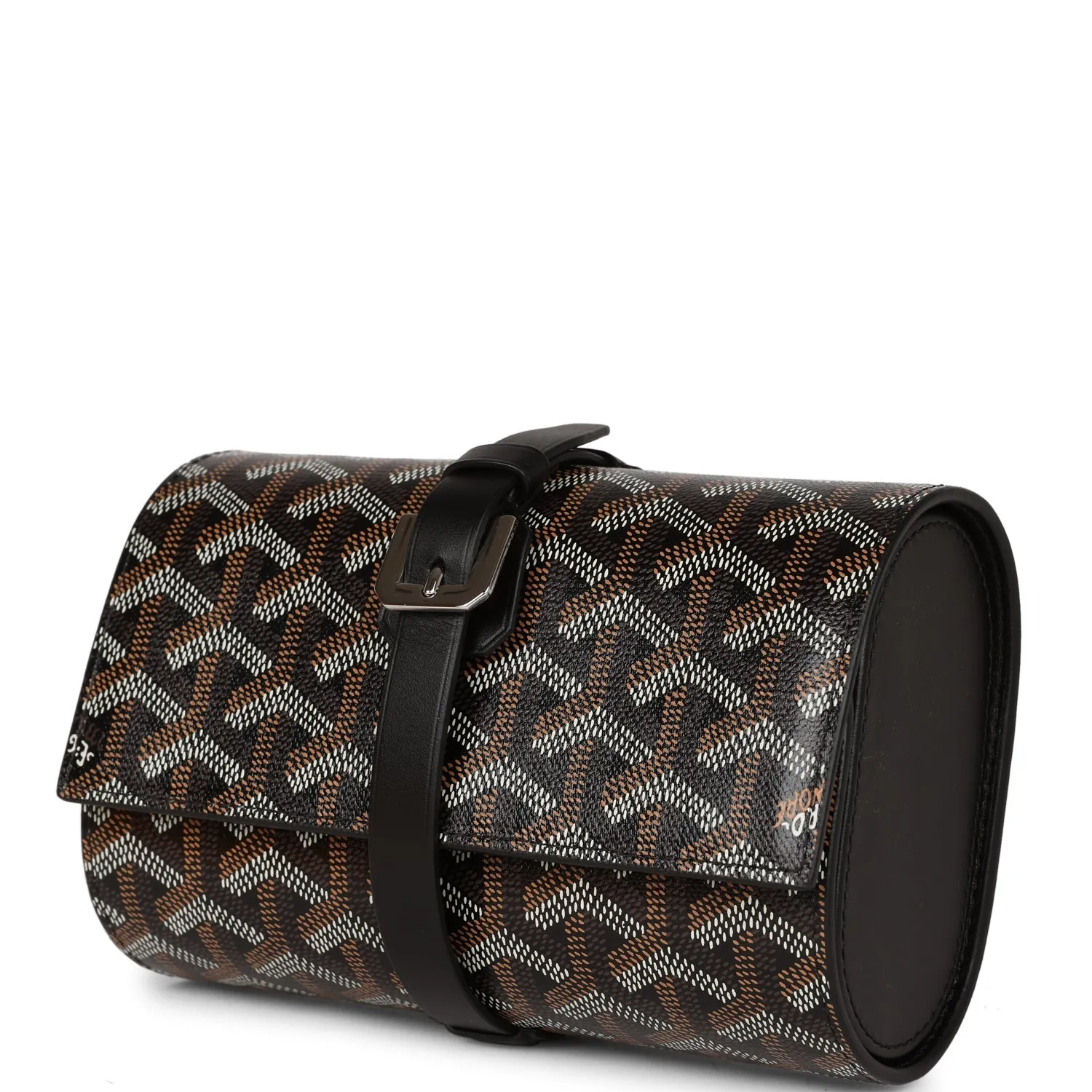 Goyard Double Travel Watch Case Black Goyardine Canvas Palladium Hardware