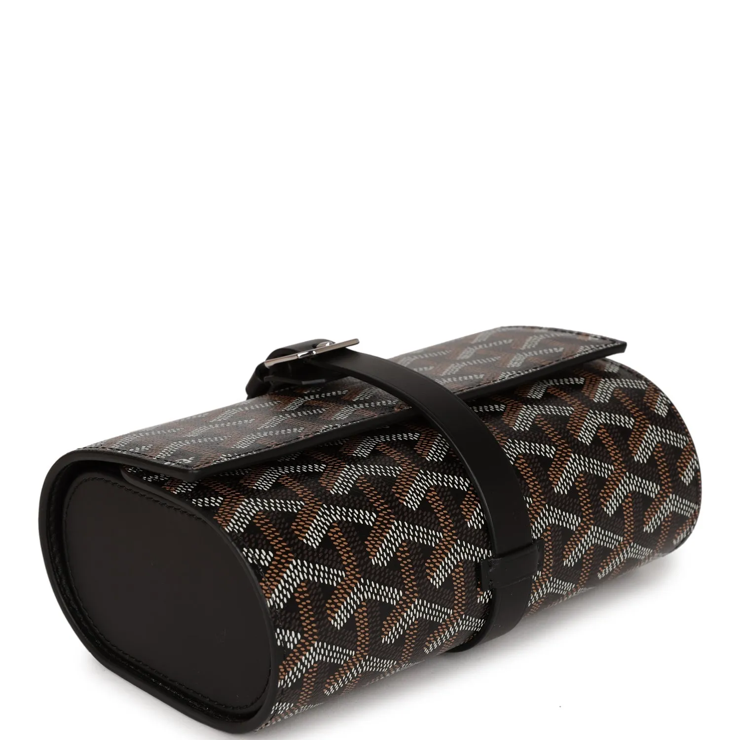 Goyard Double Travel Watch Case Black Goyardine Canvas Palladium Hardware