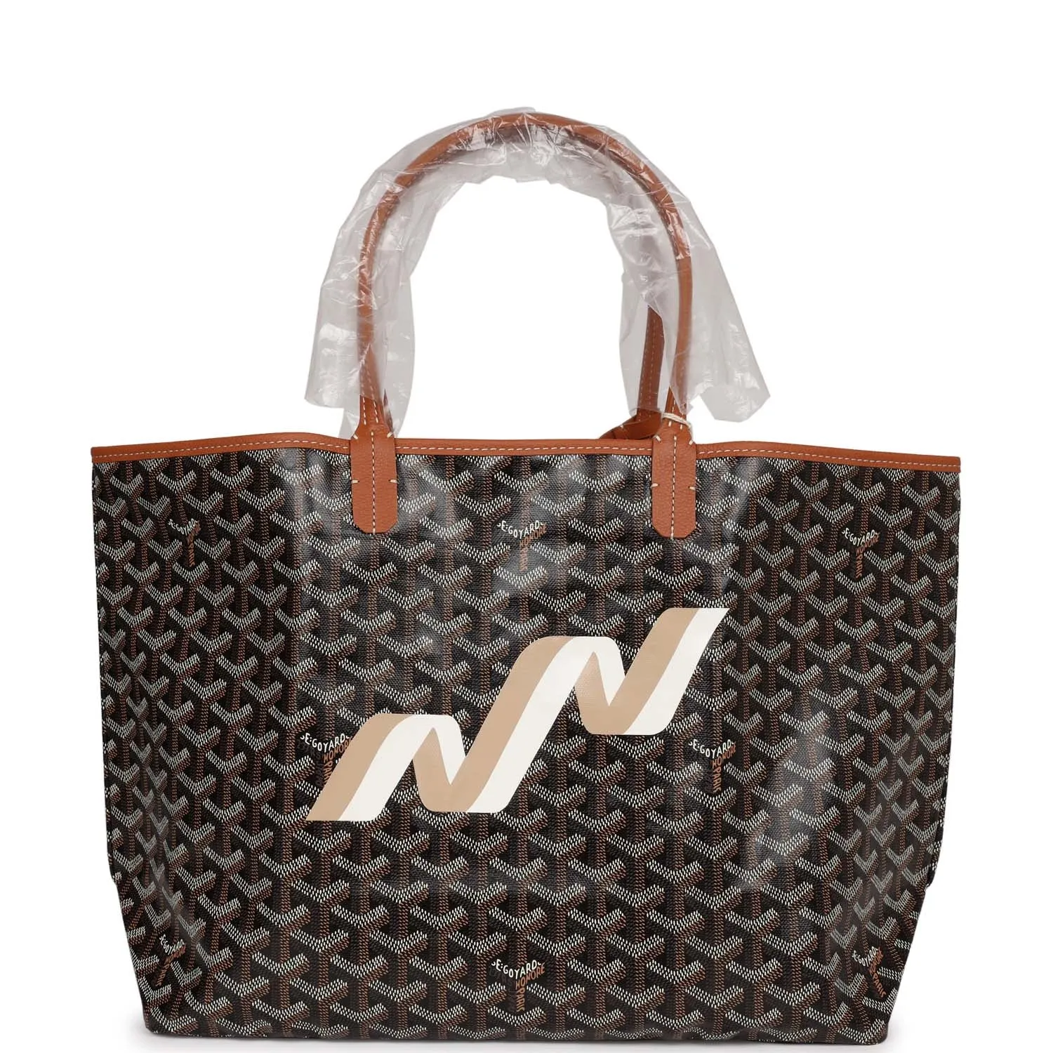 Goyard Goyardine Black and Brown Hand-Painted Bannière St. Louis PM Tote Bag Palladium Hardware