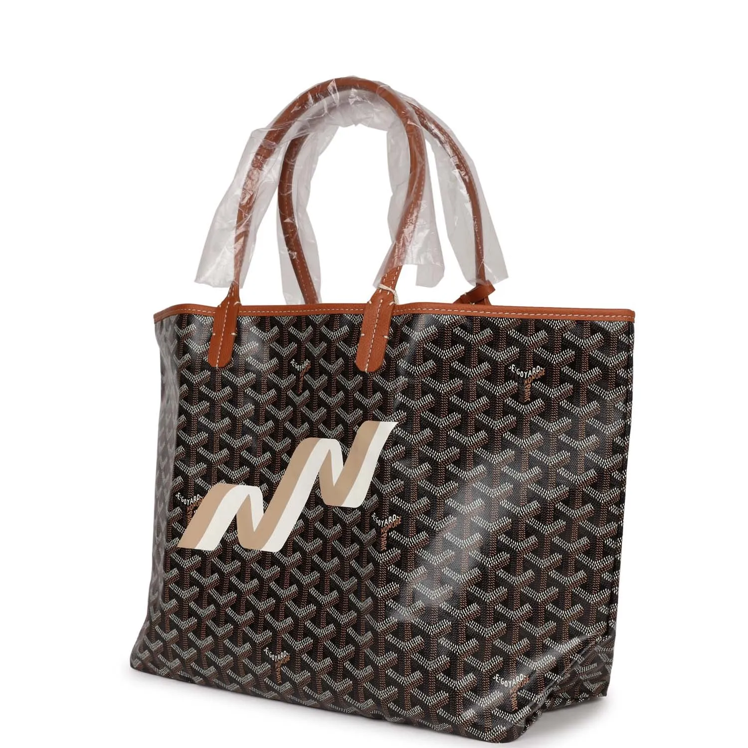 Goyard Goyardine Black and Brown Hand-Painted Bannière St. Louis PM Tote Bag Palladium Hardware