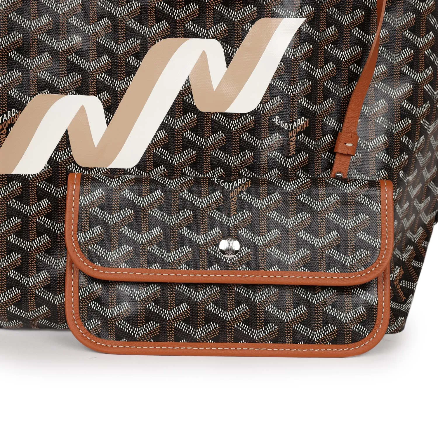 Goyard Goyardine Black and Brown Hand-Painted Bannière St. Louis PM Tote Bag Palladium Hardware