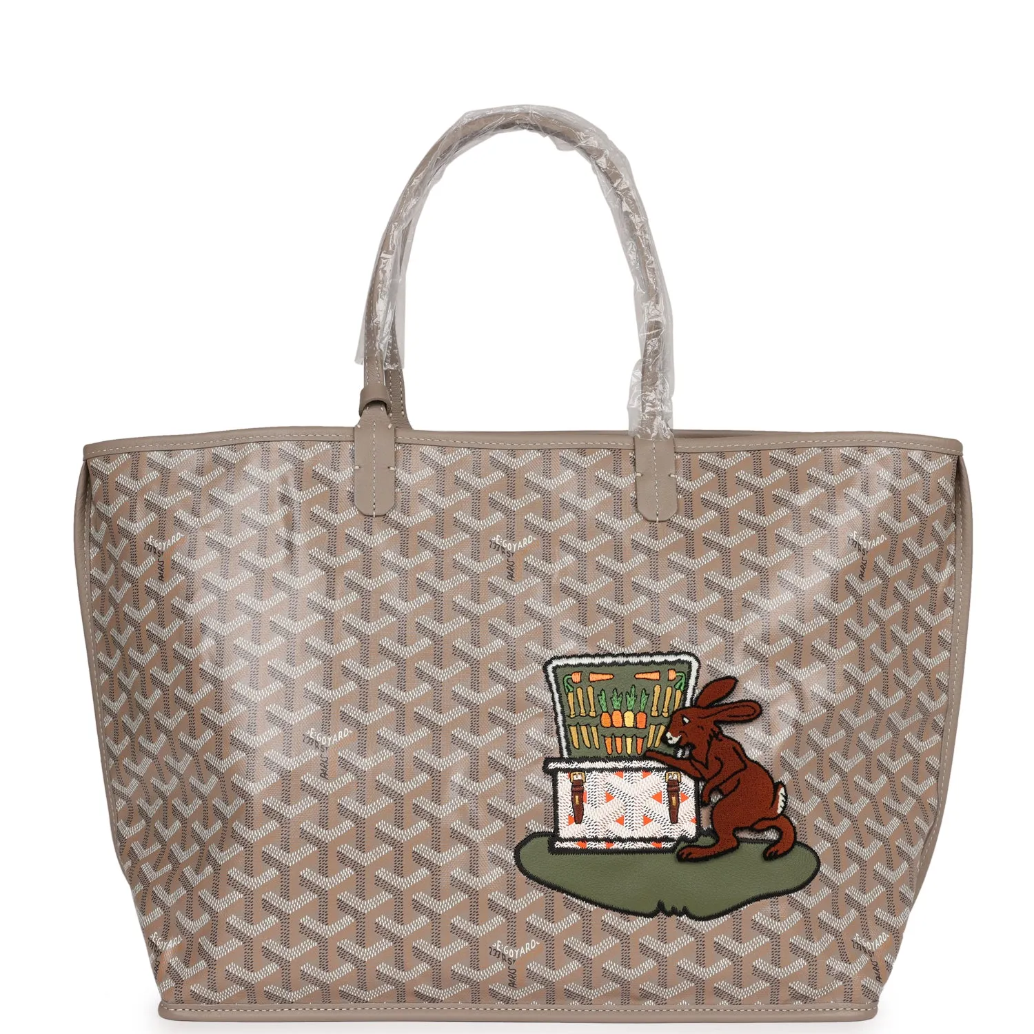 Goyard Goyardine Greige Anjou PM Embroidered Bunny Khaki Bag Palladium Hardware