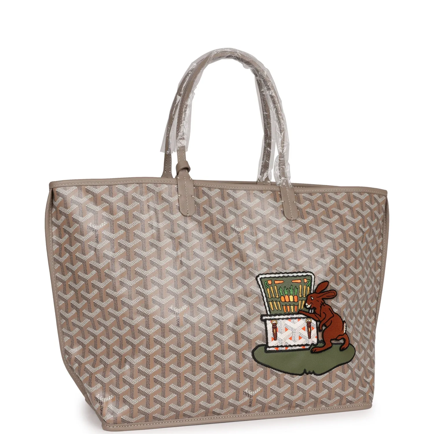 Goyard Goyardine Greige Anjou PM Embroidered Bunny Khaki Bag Palladium Hardware