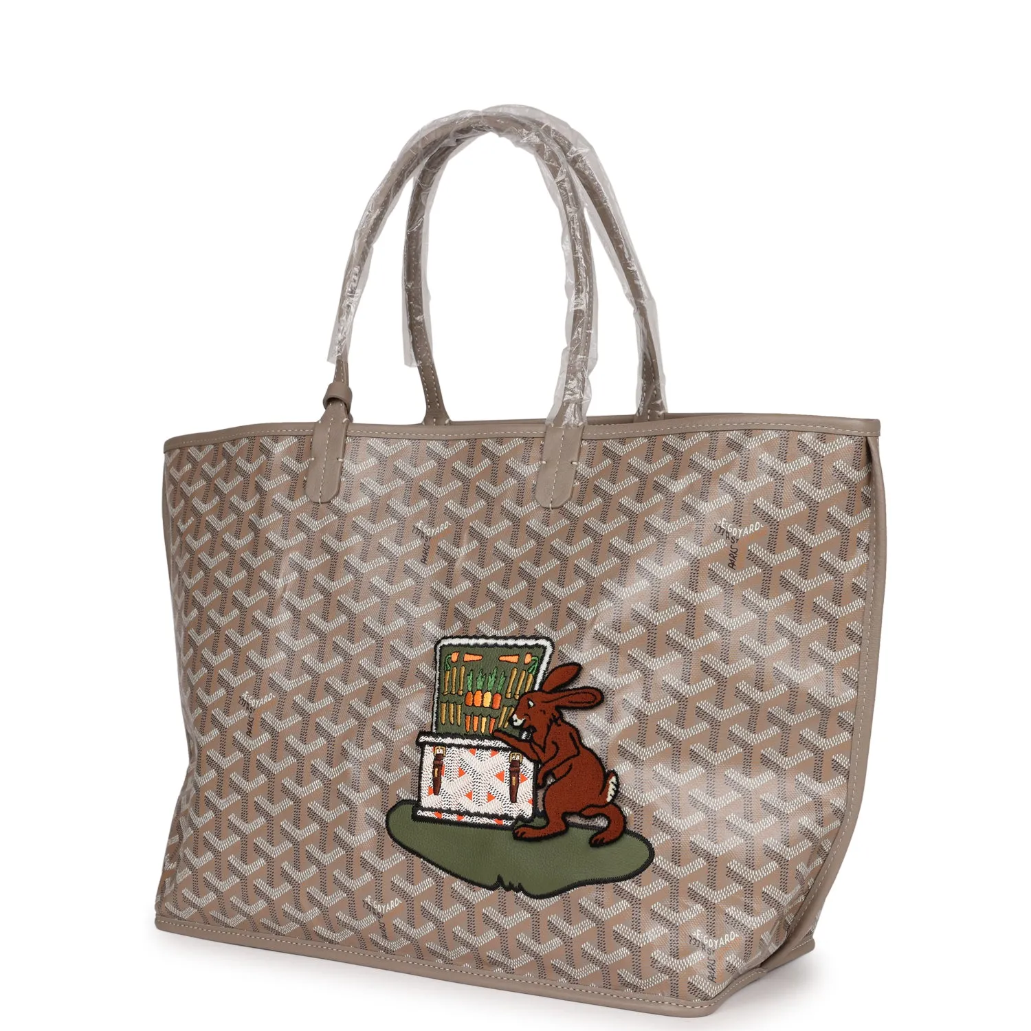 Goyard Goyardine Greige Anjou PM Embroidered Bunny Khaki Bag Palladium Hardware