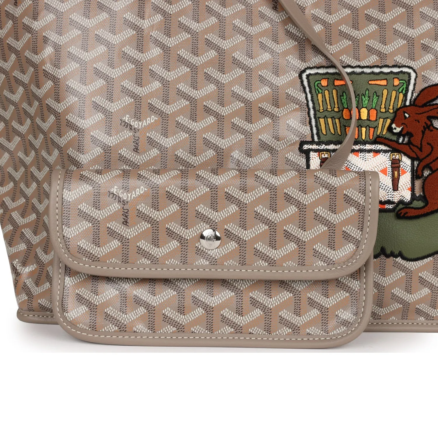 Goyard Goyardine Greige Anjou PM Embroidered Bunny Khaki Bag Palladium Hardware