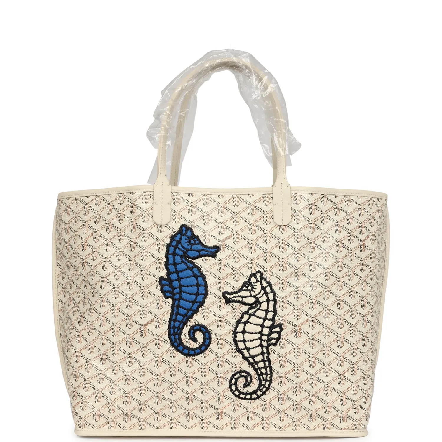 Goyard Goyardine Sand Anjou PM Embroidered Seahorse Bag Palladium Hardware