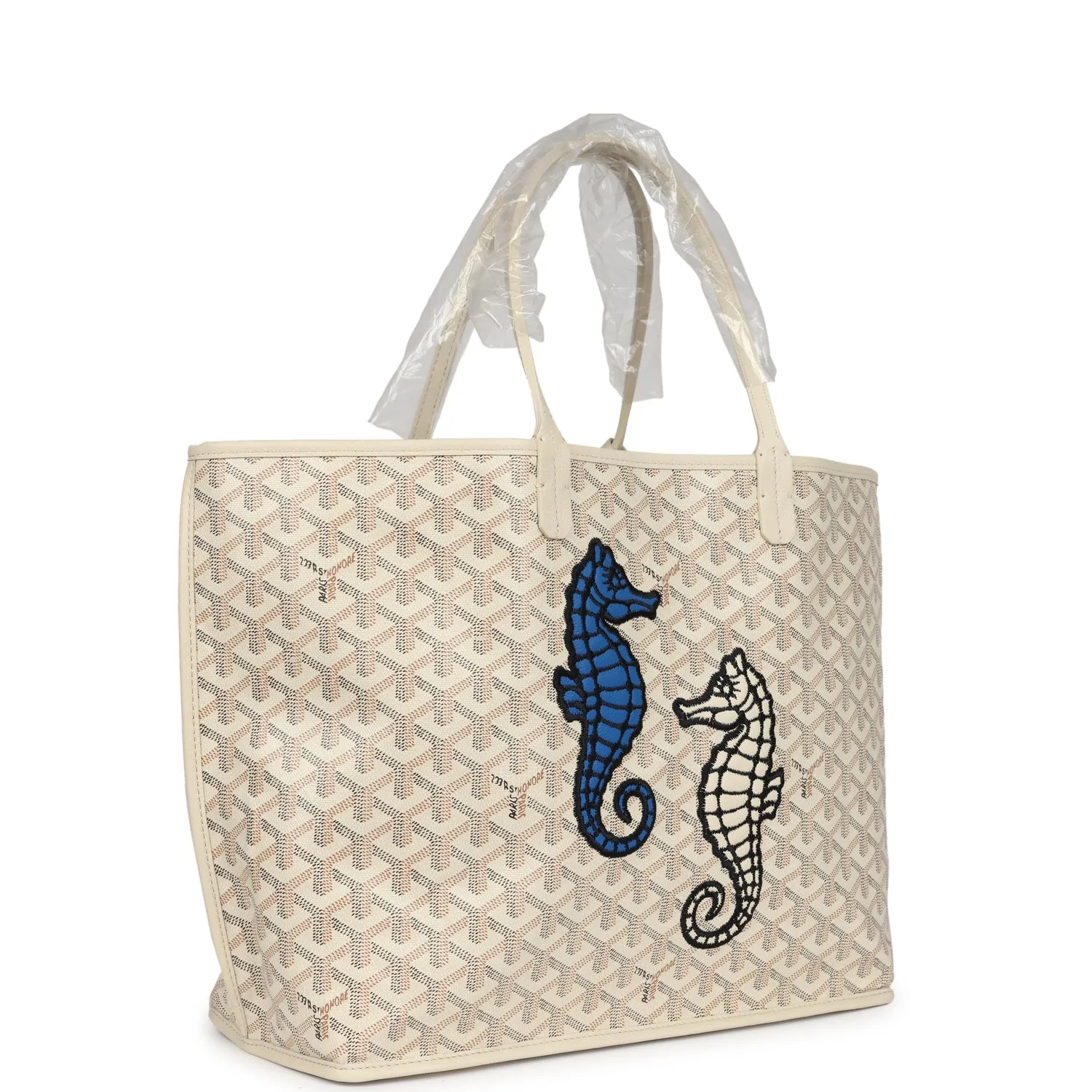 Goyard Goyardine Sand Anjou PM Embroidered Seahorse Bag Palladium Hardware