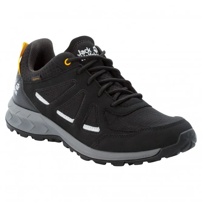 Jack Wolfskin  Mens Woodland 2 Texapore Low M Black/Burly Yellow Waterproof Walking Shoes 4051271_6055