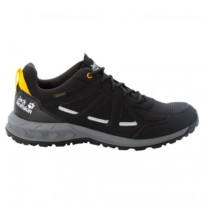 Jack Wolfskin  Mens Woodland 2 Texapore Low M Black/Burly Yellow Waterproof Walking Shoes 4051271_6055