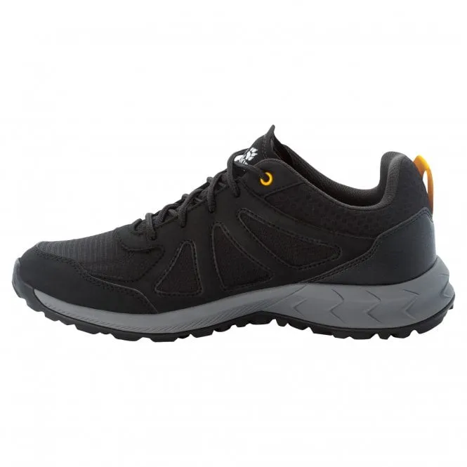 Jack Wolfskin  Mens Woodland 2 Texapore Low M Black/Burly Yellow Waterproof Walking Shoes 4051271_6055