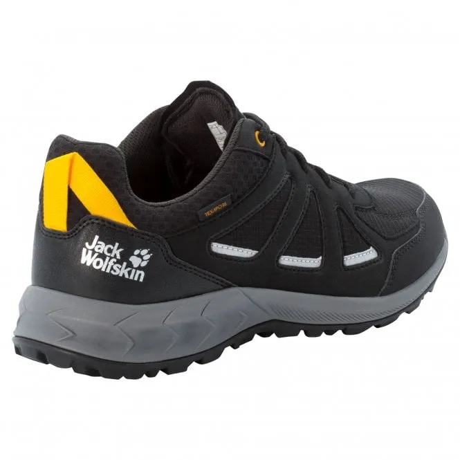 Jack Wolfskin  Mens Woodland 2 Texapore Low M Black/Burly Yellow Waterproof Walking Shoes 4051271_6055