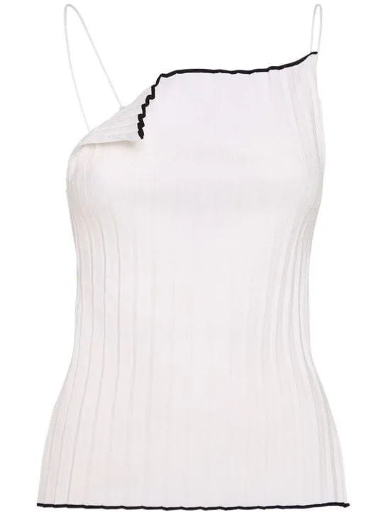 JACQUEMUS Casual Rib Bi-color Plain Asymmetry Tanks Camisoles