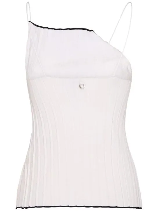 JACQUEMUS Casual Rib Bi-color Plain Asymmetry Tanks Camisoles