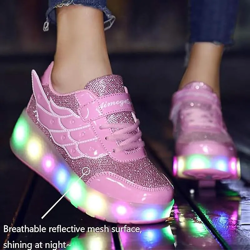 Kids Two Wheels Shoes with Lights Rechargeable Roller Skates Shoes