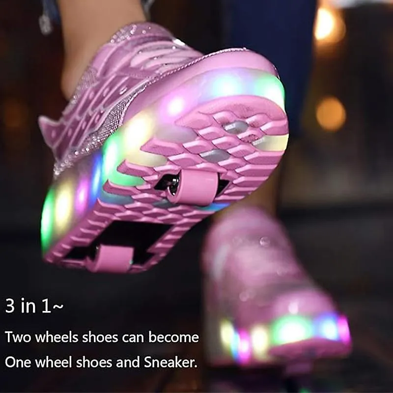 Kids Two Wheels Shoes with Lights Rechargeable Roller Skates Shoes