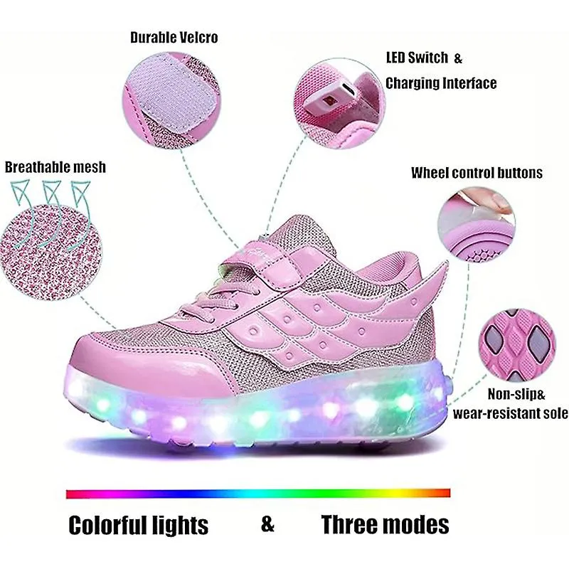 Kids Two Wheels Shoes with Lights Rechargeable Roller Skates Shoes