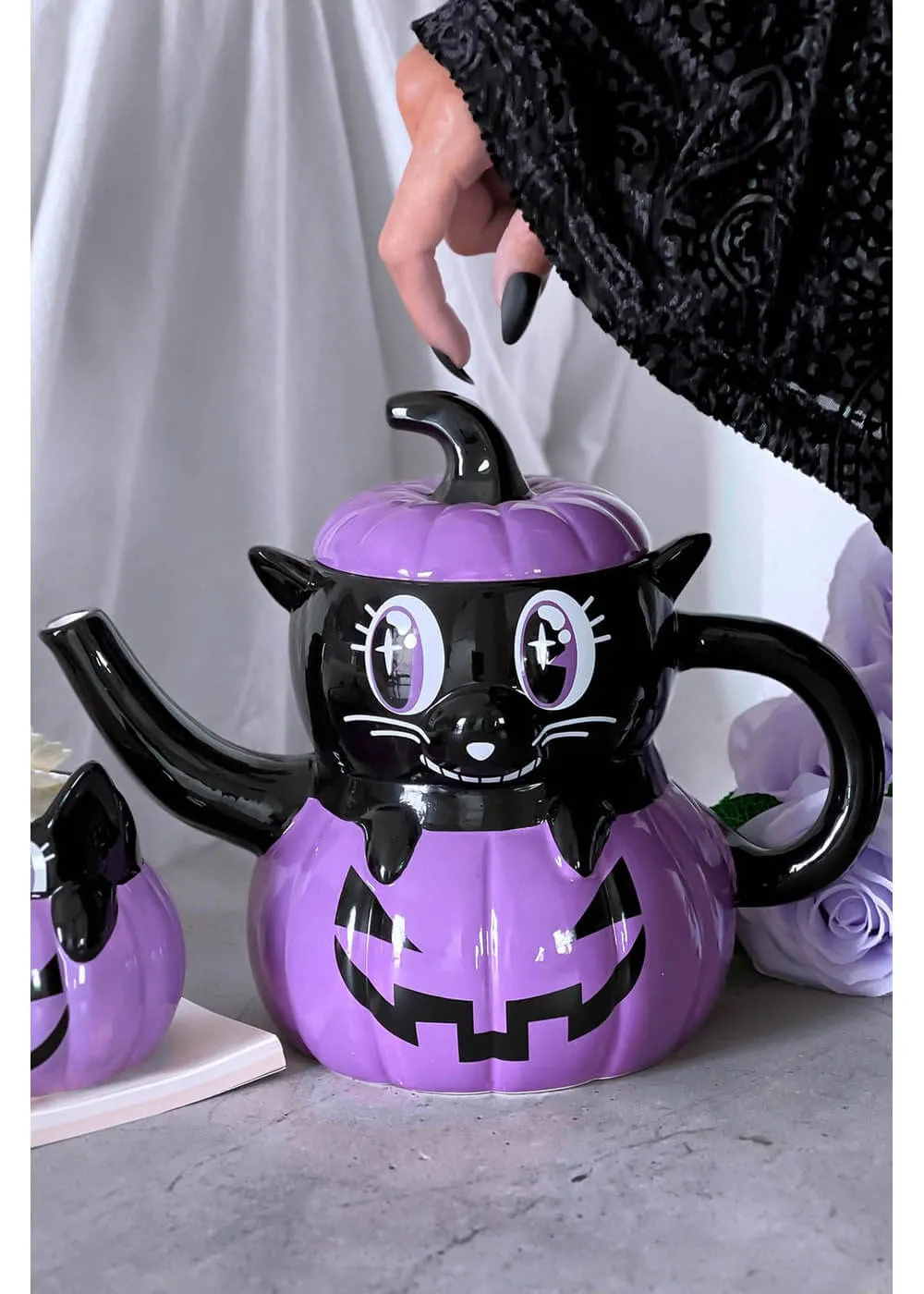 Killstar Meowloween Cat Teapot Black