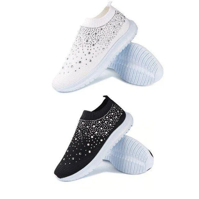 Libiyi Women's Crystal Breathable Slip-On Walking Shoes UK