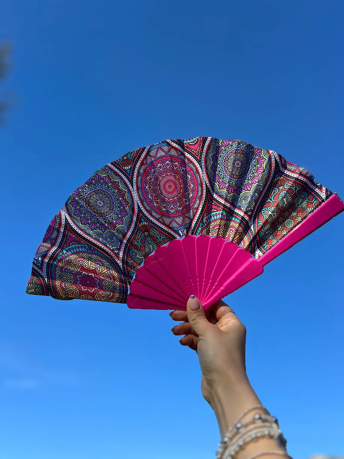 Lipstick Pink Vibrant Multi Pattern Fan