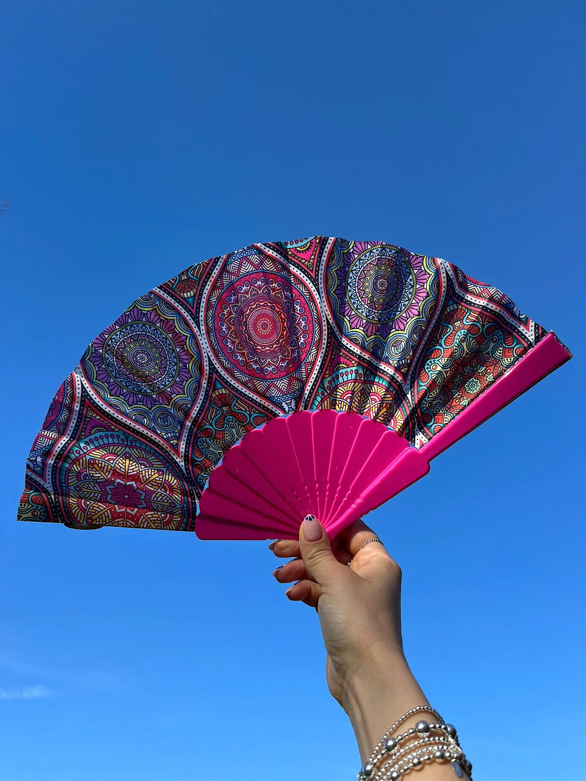 Lipstick Pink Vibrant Multi Pattern Fan