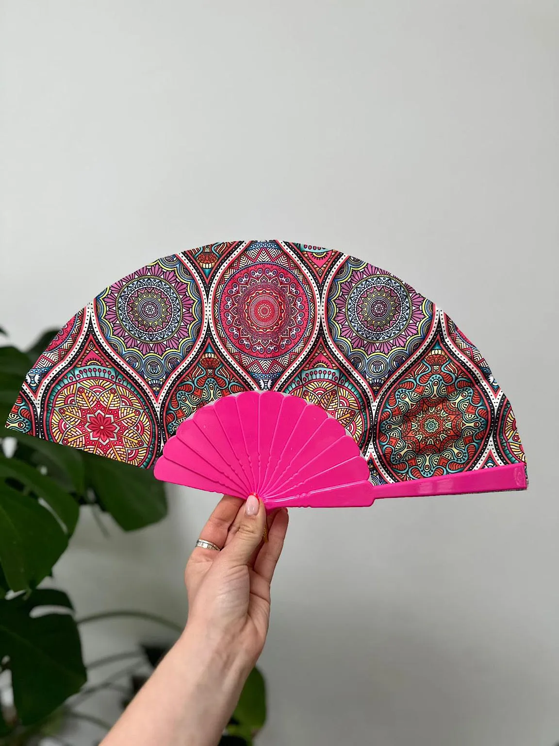 Lipstick Pink Vibrant Multi Pattern Fan