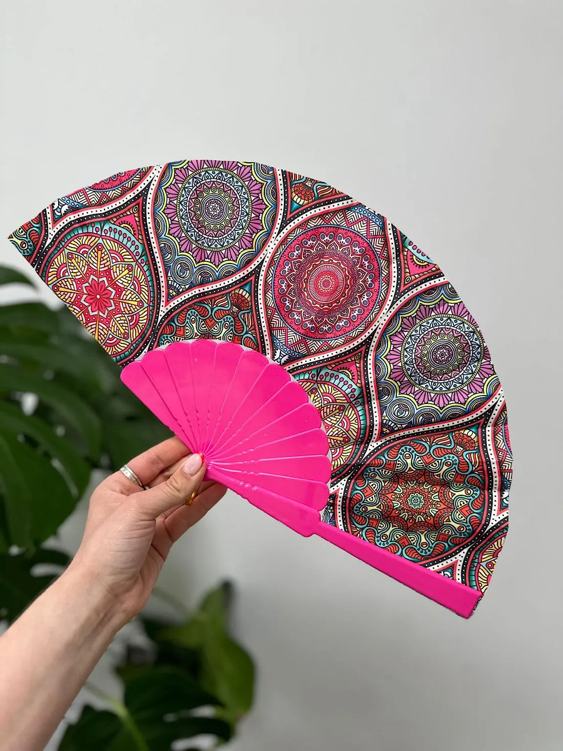 Lipstick Pink Vibrant Multi Pattern Fan