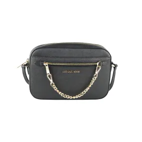 Michael Kors Jet Set Item Large East West Saffiano Leather Zip Chain Crossbody Handbag (Black Solid/Gold)