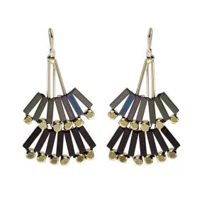 Moss Hematite Tiered Fan Earrings