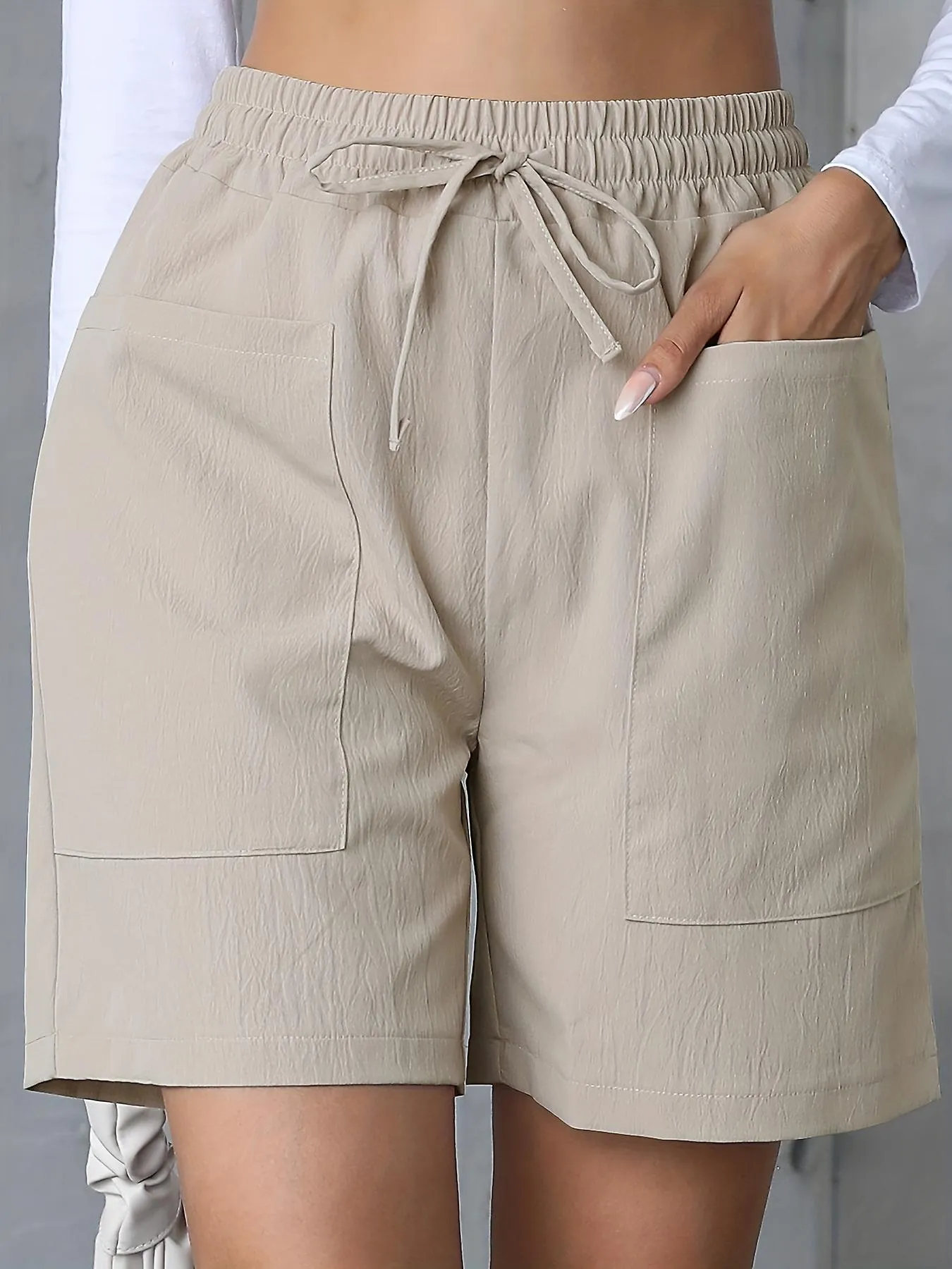 New models Solid Drawstring Waist Shorts, Casual Pocket Shorts For Summer, Women's Clothing