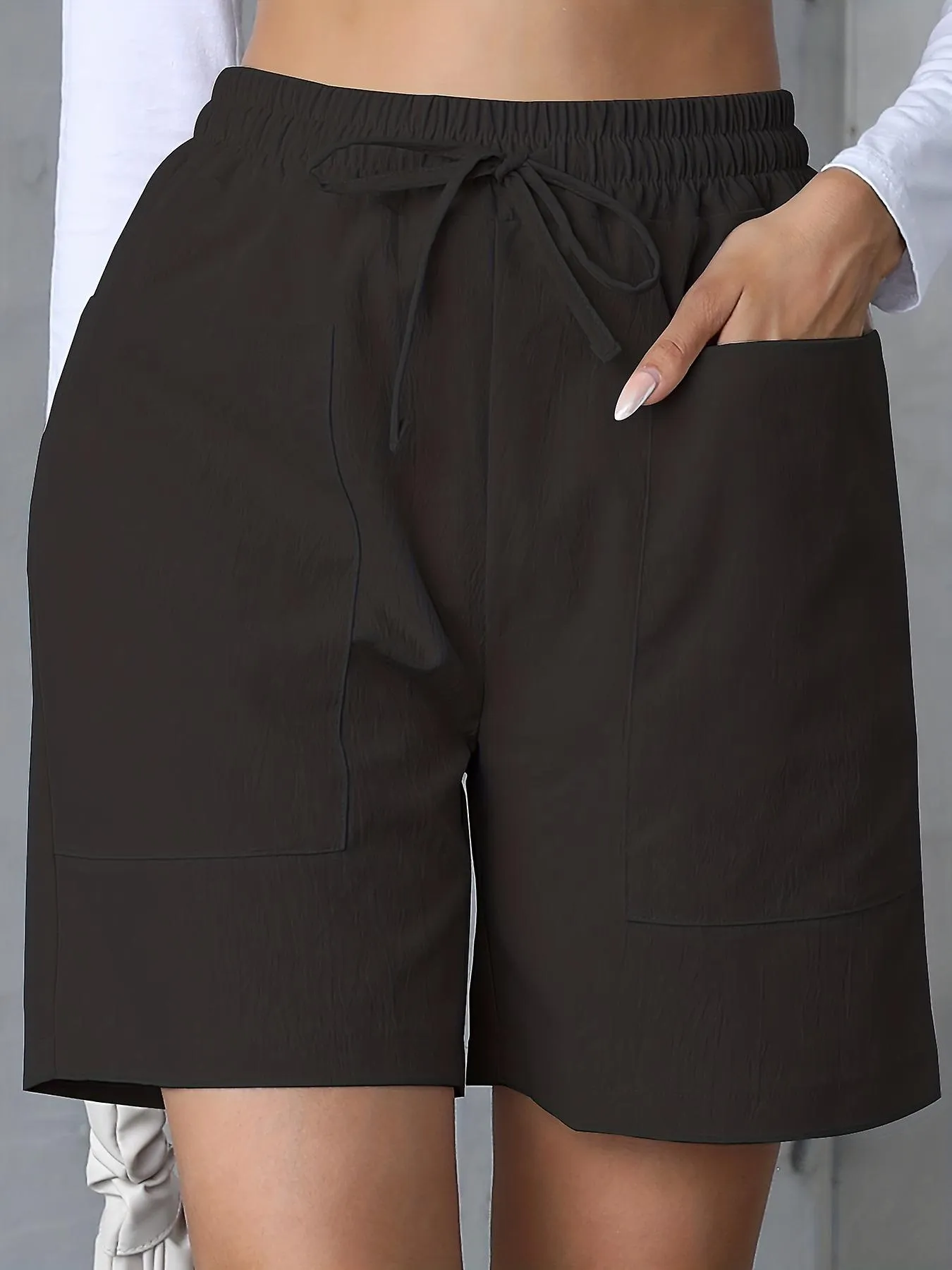 New models Solid Drawstring Waist Shorts, Casual Pocket Shorts For Summer, Women's Clothing